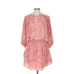 Kaari Blue Womens Chain Print Katrina Dress Elastic Waist V Neck Blush Pink‎ L